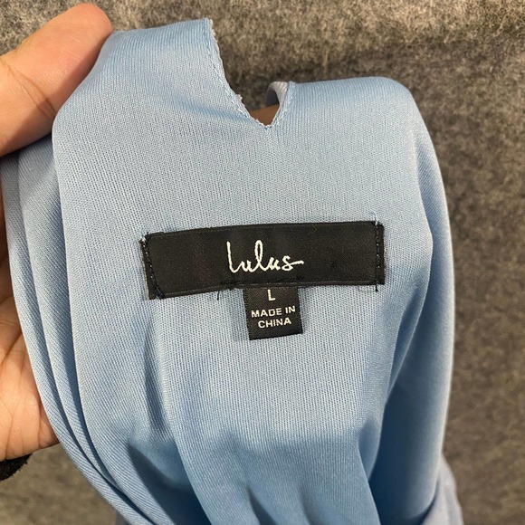 Lulus Mini Dress Large Dusty Blue Halter Ruched Sleeveless Place and Time - Picture 11 of 14